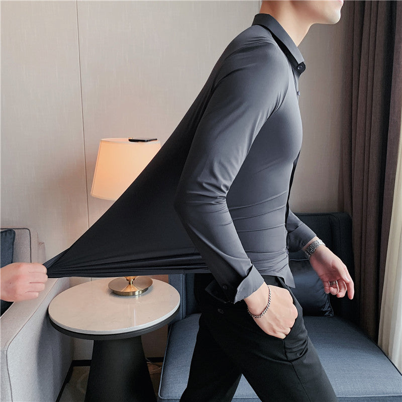 Benjamin | Camisa de Negocios Clásica Slim Fit Elástica de Manga Larga