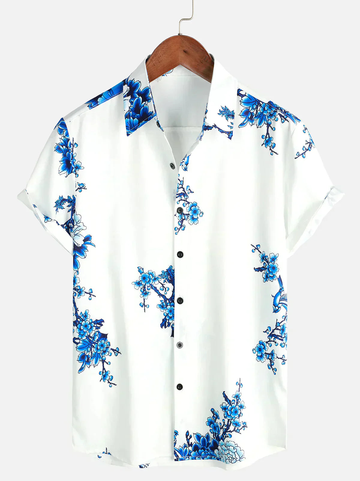 Jackson | Camisa de verano blanca con estampado floral de manga corta