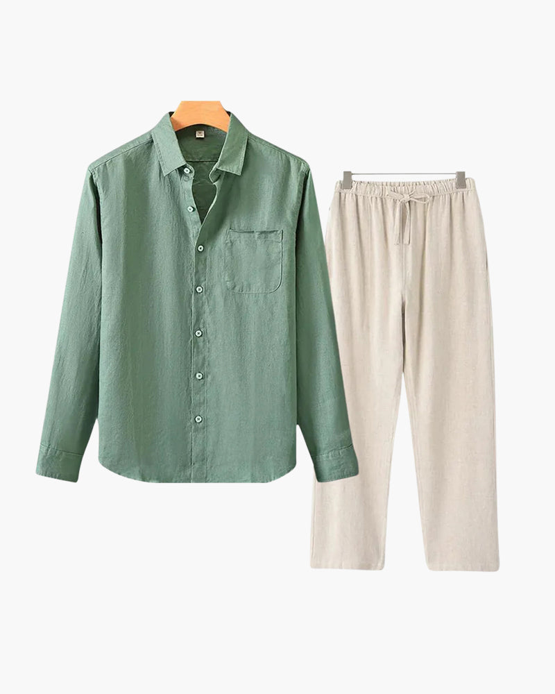 Christopher | Camisa de Manga Larga & Pantalón Conjunto de Lino para Hombre