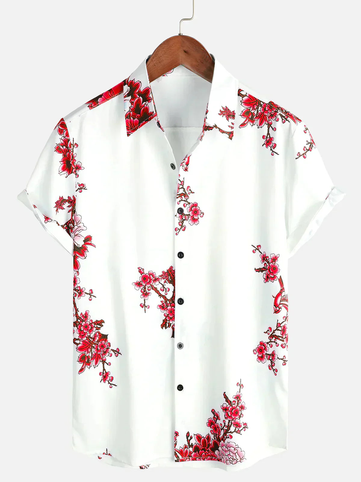 Jackson | Camisa de verano blanca con estampado floral de manga corta