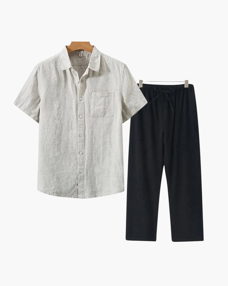 Lincoln | Conjunto de lino para hombres Old Money con camisa de manga corta y pantalones de verano