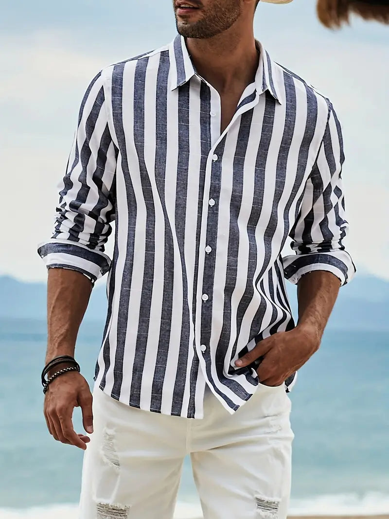 Hudson | Camisa de manga larga de mezcla de lino y algodón con rayas