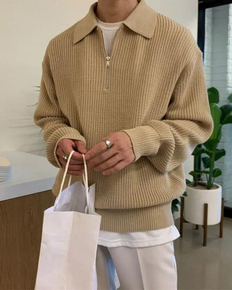 Aaron | Suéter de punto con media cremallera para hombres con cuello tipo polo