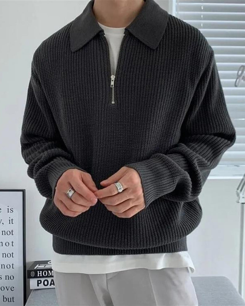 Aaron | Suéter de punto con media cremallera para hombres con cuello tipo polo