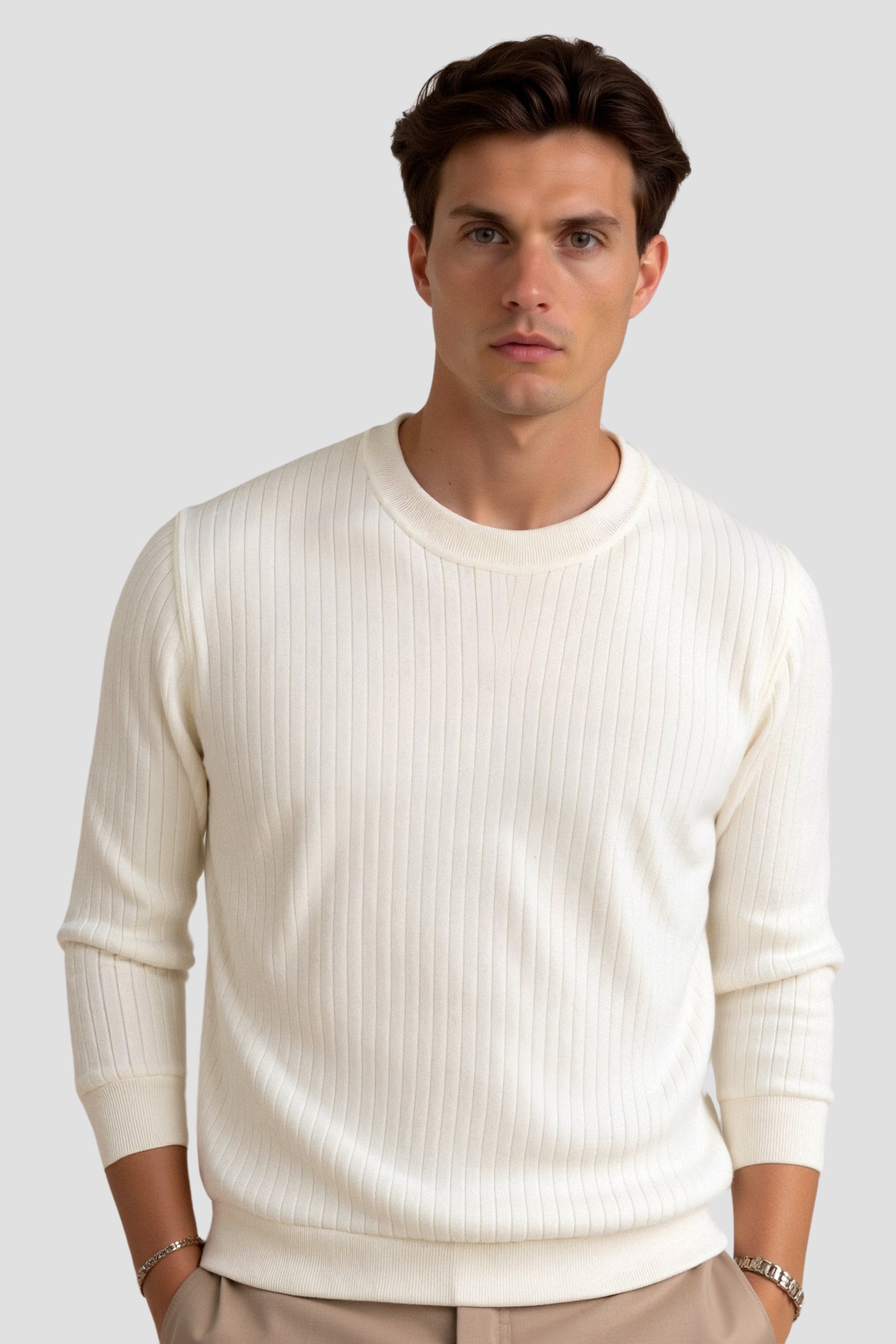 Luca | Camiseta de manga larga de canalé para hombres – Minimalista y versátil