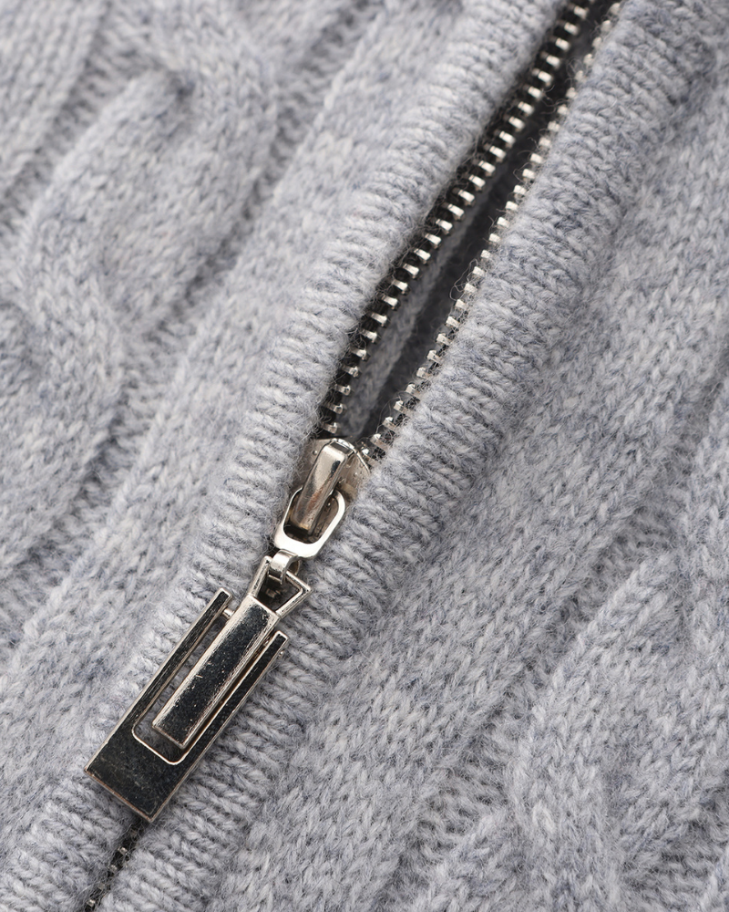 Roman | Suéter de punto grueso para hombres de cachemira con patrón de trenzado y cuello con media cremallera
