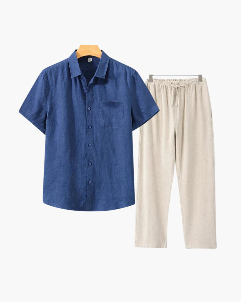 Lincoln | Conjunto de lino para hombres Old Money con camisa de manga corta y pantalones de verano