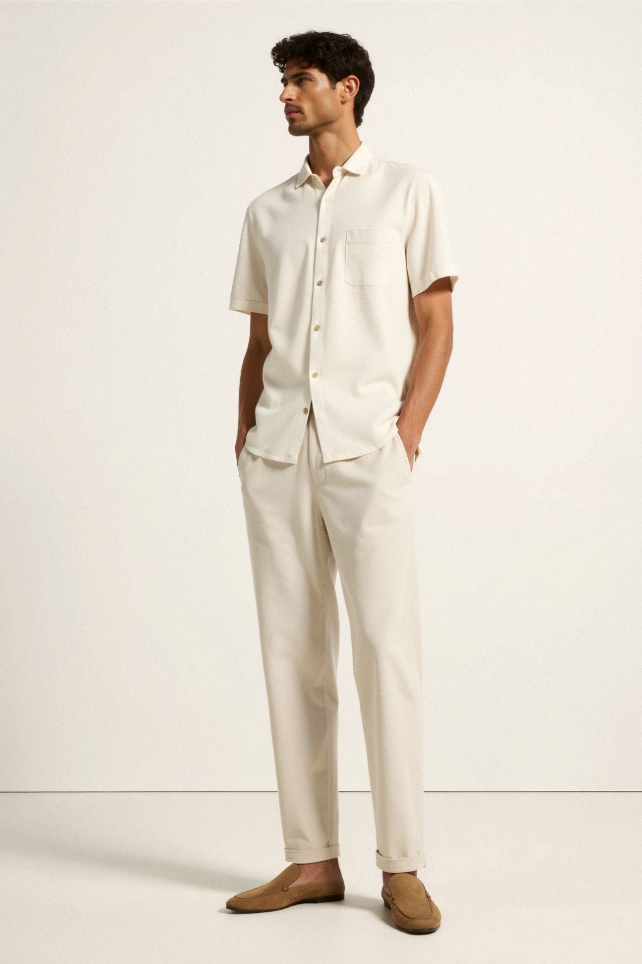 Killian | Pantalón Beige para Hombre con Cintura Elástica y Cierre de Botón