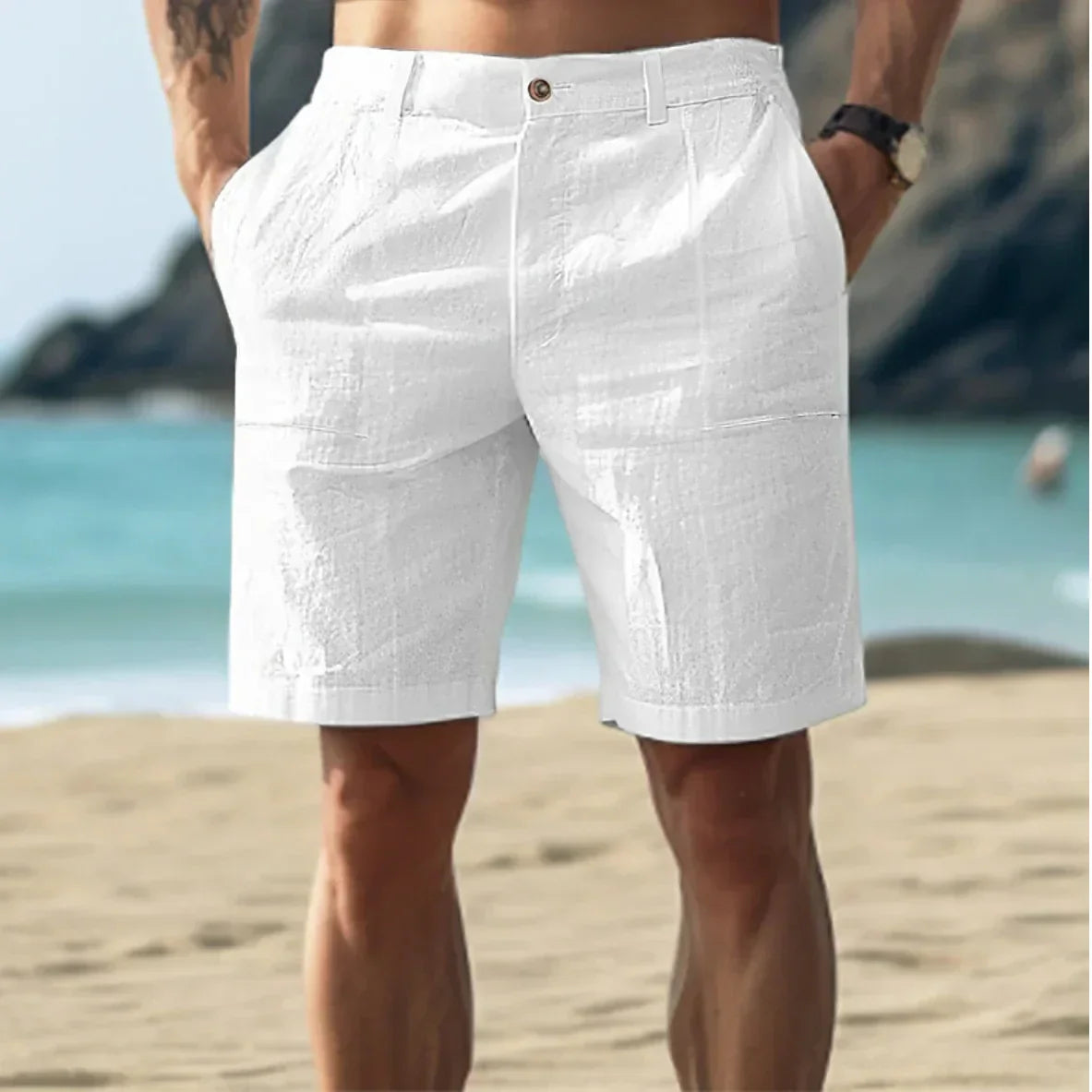 Pantalones cortos de lino casuales para hombres para días de verano relajados