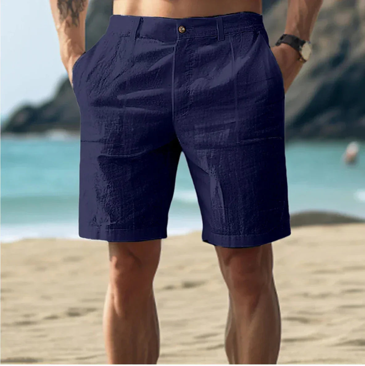 Pantalones cortos de lino casuales para hombres para días de verano relajados