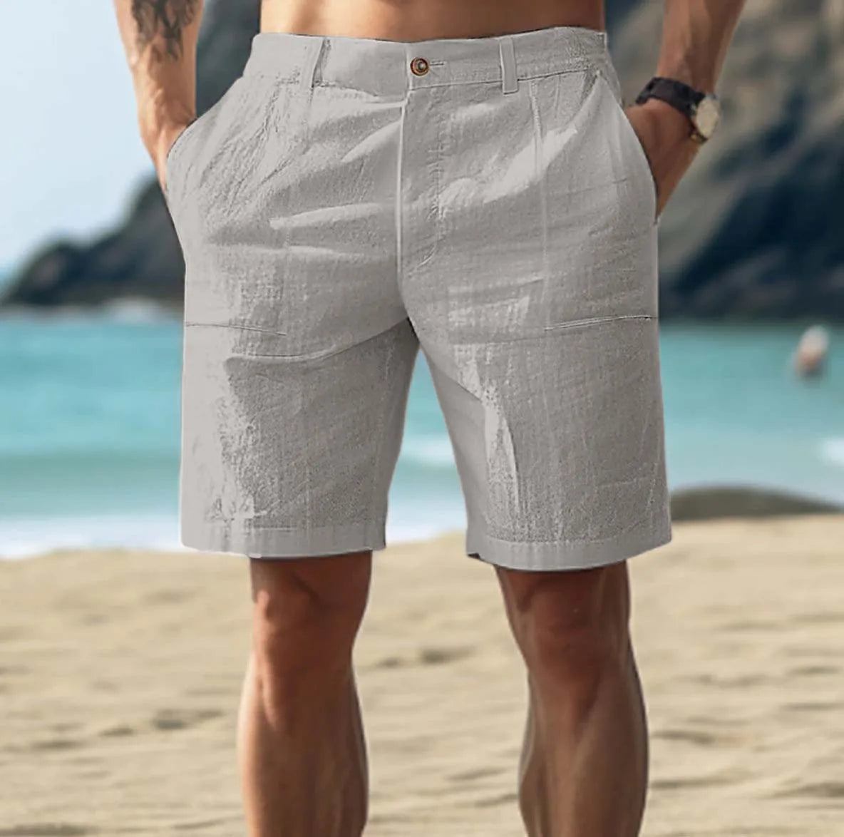 Pantalones cortos de lino casuales para hombres para días de verano relajados