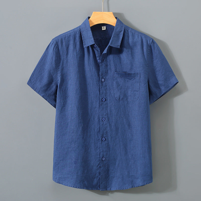 Isaiah | Camisa de lino de manga corta para hombres con bolsillo en el pecho