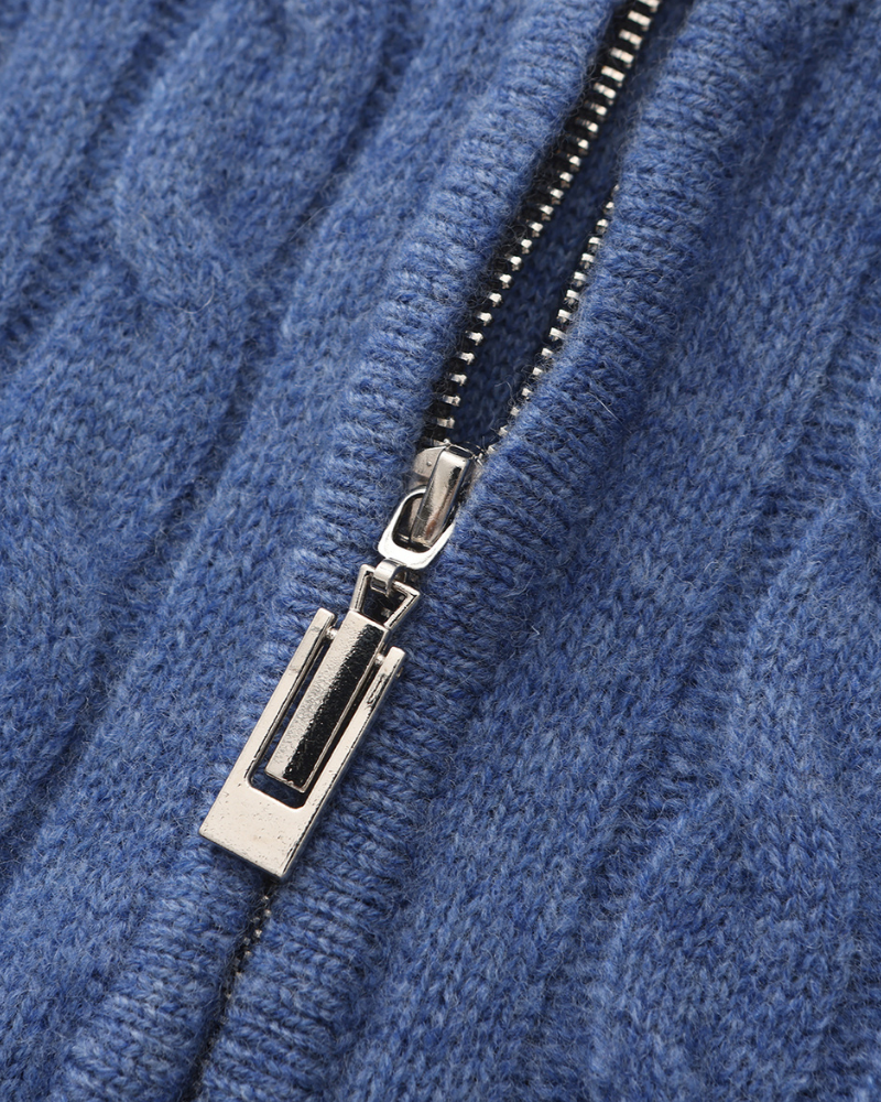 Roman | Suéter de punto grueso para hombres de cachemira con patrón de trenzado y cuello con media cremallera