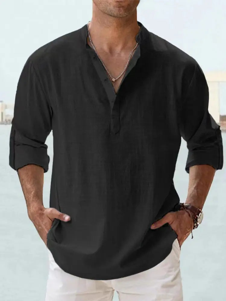 John | Camisa de lino ligera con cuello Henley