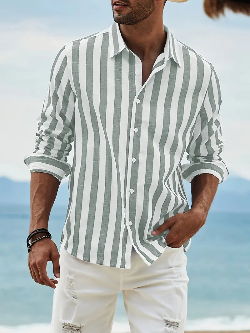 Hudson | Camisa de manga larga de mezcla de lino y algodón con rayas