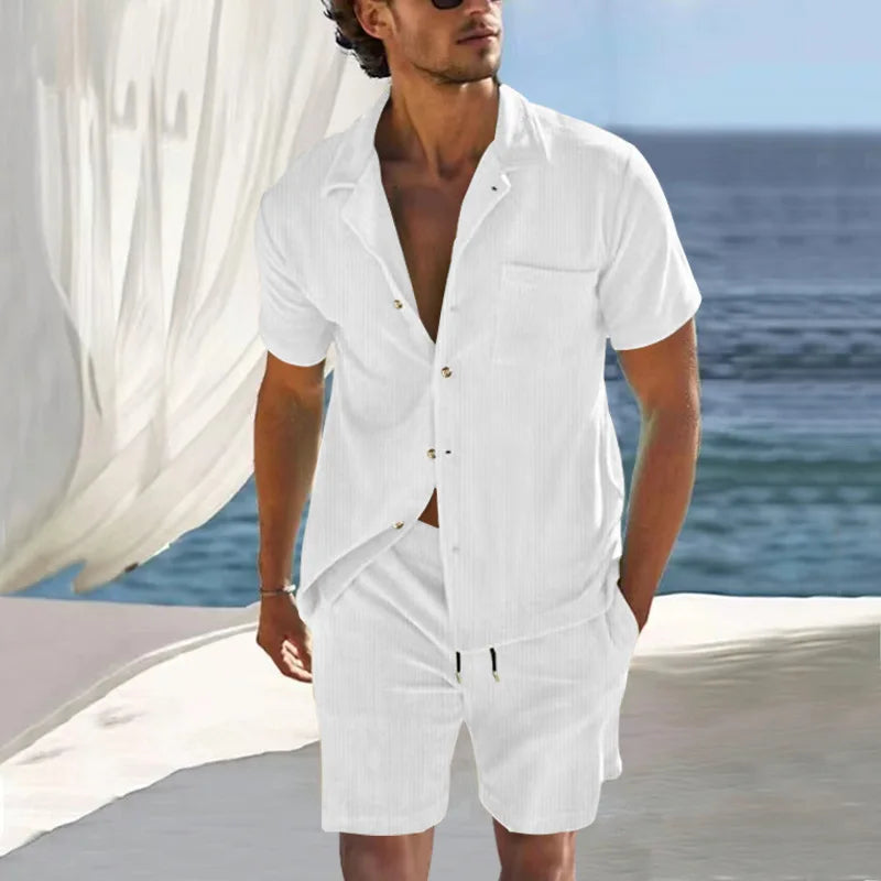 Conjunto de pantalones cortos para hombre con camisa de manga corta estilo veraniego