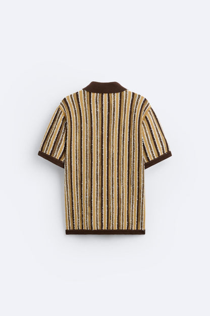 Camiseta polo de punto retro con estampado a rayas