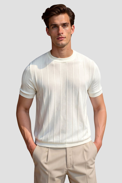 Camiseta de Rayas Clásica Pesada O-Cuello Old Money
