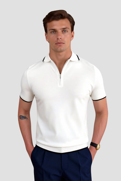 Camisa polo clásica con cremallera y detalles en contraste