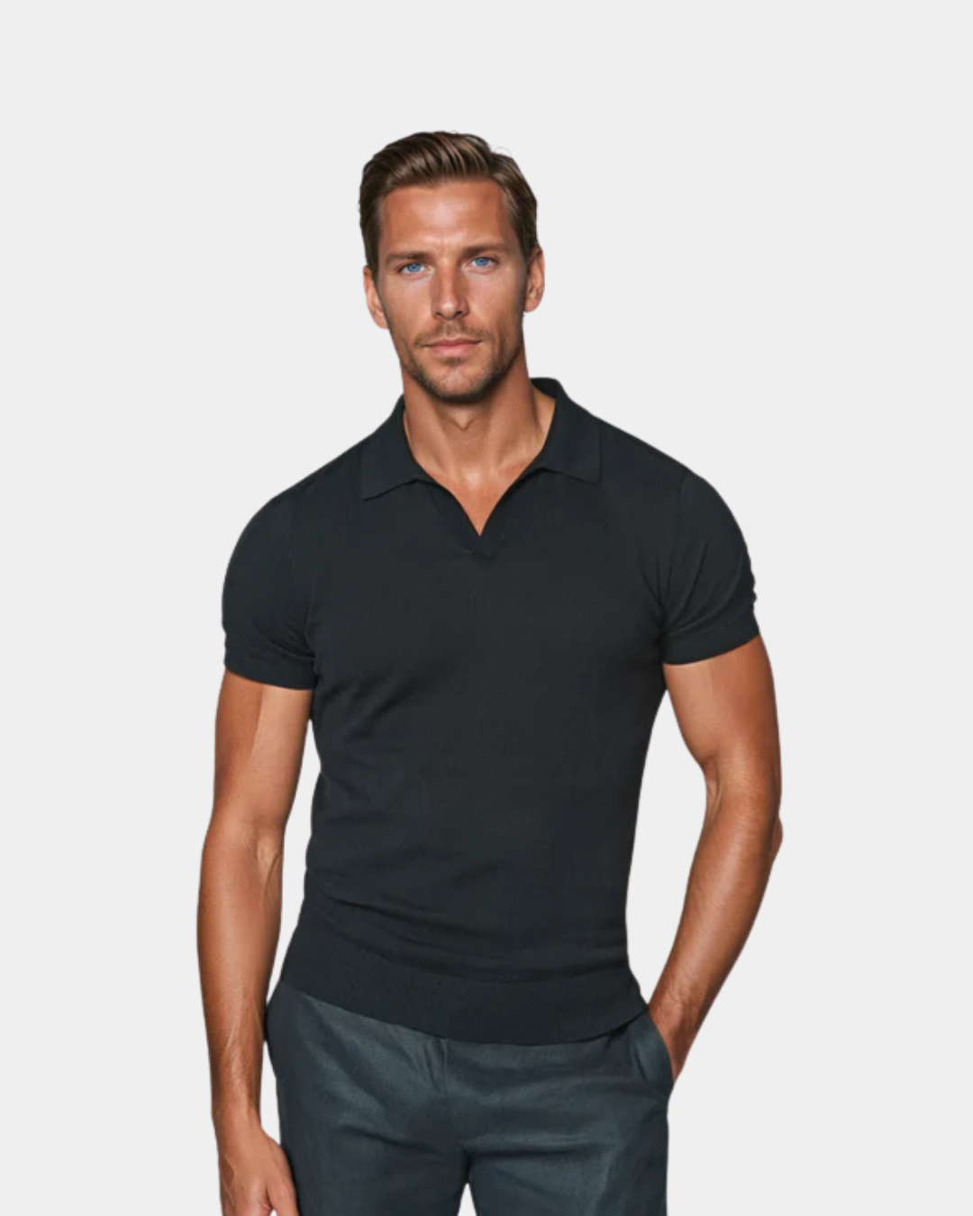 Camisa de polo de punto para hombres en diseño minimalista – Cuello abierto