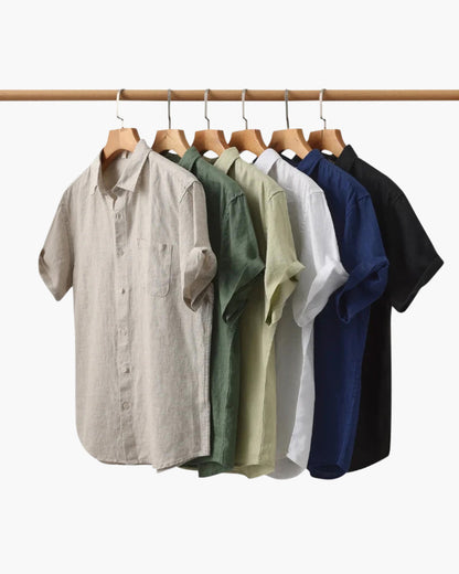 Isaiah | Camisa de lino de manga corta para hombres con bolsillo en el pecho