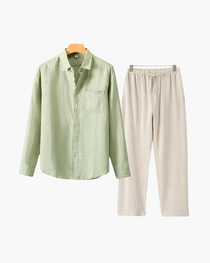 Christopher | Camisa de Manga Larga & Pantalón Conjunto de Lino para Hombre