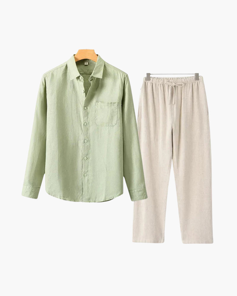 Christopher | Camisa de Manga Larga & Pantalón Conjunto de Lino para Hombre