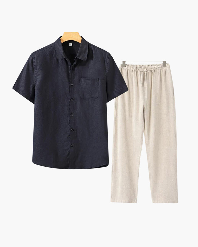 Lincoln | Conjunto de lino para hombres Old Money con camisa de manga corta y pantalones de verano