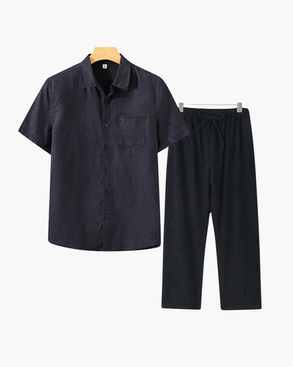 Lincoln | Conjunto de lino para hombres Old Money con camisa de manga corta y pantalones de verano