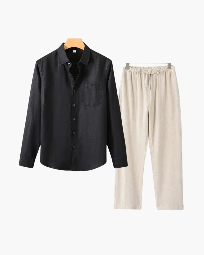 Christopher | Camisa de Manga Larga & Pantalón Conjunto de Lino para Hombre