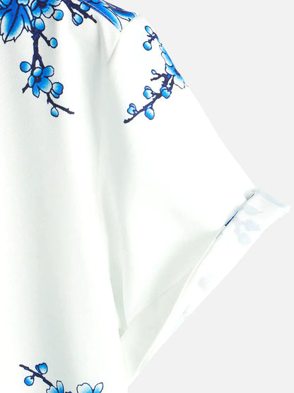 Jackson | Camisa de verano blanca con estampado floral de manga corta