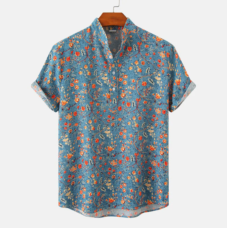 Leo | Camisa de manga corta juguetona con estampado de flores vintage