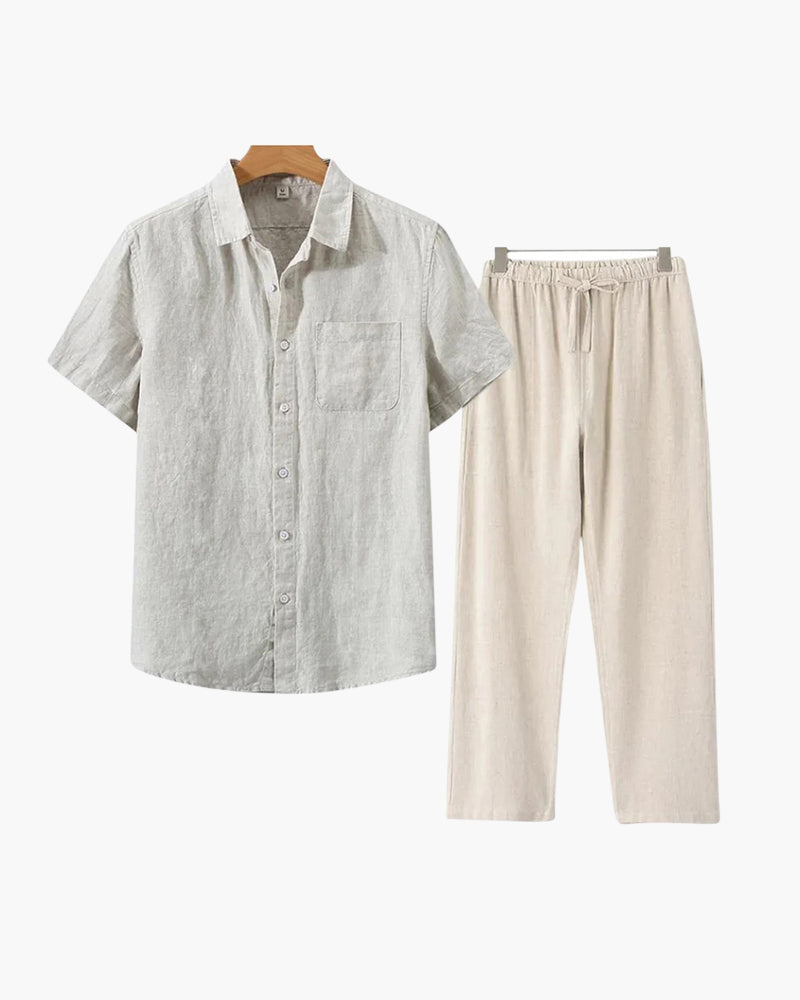 Lincoln | Conjunto de lino para hombres Old Money con camisa de manga corta y pantalones de verano