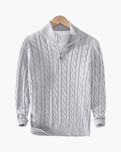 Hunter | Conjunto de 3 piezas Gris con patrón de trenzado, pulóver con media cremallera, pantalón y mocasines de ante