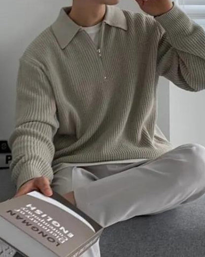 Aaron | Suéter de punto con media cremallera para hombres con cuello tipo polo