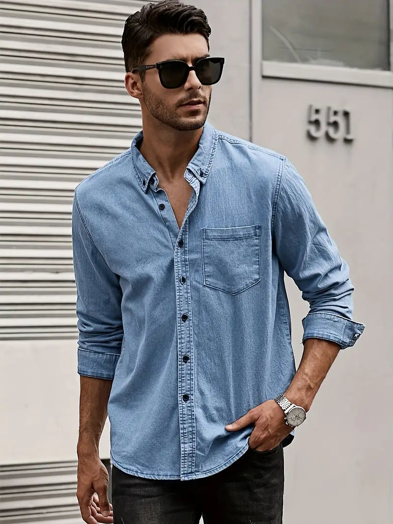 Daniel | Camisa de mezclilla de manga larga informal con un look clásico