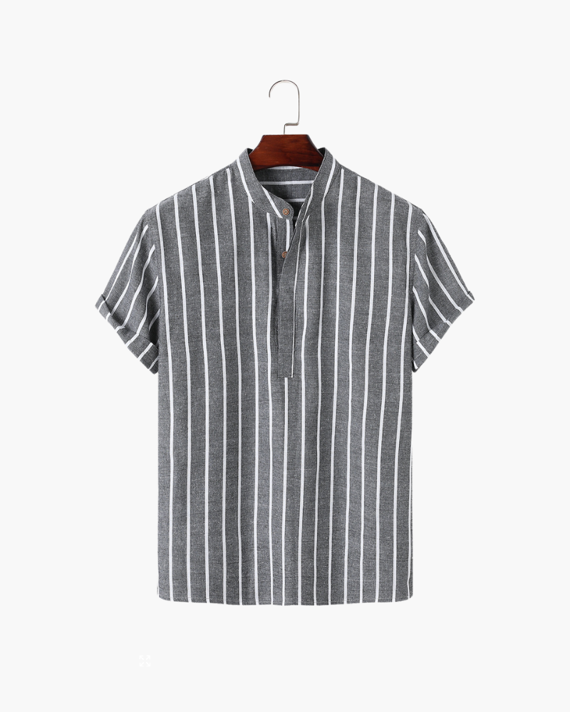 Charles | Camisa de verano de lino a rayas para hombres con cuello alto