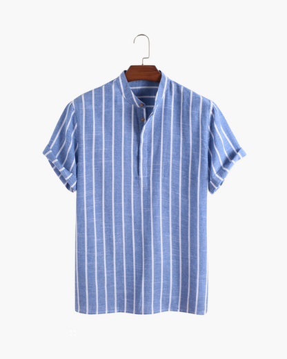 Charles | Camisa de verano de lino a rayas para hombres con cuello alto