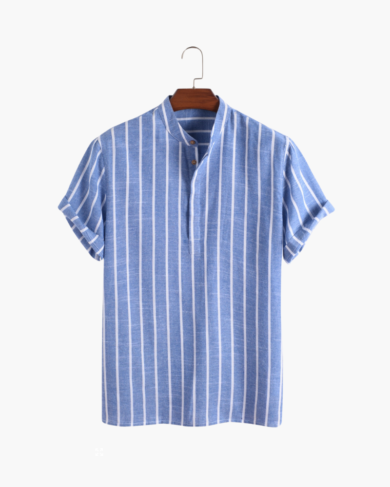 Charles | Camisa de verano de lino a rayas para hombres con cuello alto