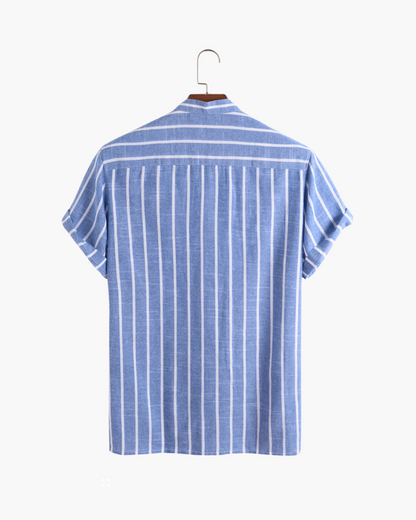 Charles | Camisa de verano de lino a rayas para hombres con cuello alto