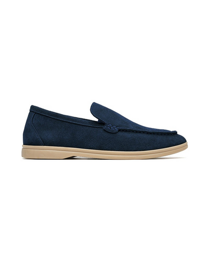 Damian | Suéter de trenzas azul y mocasines de ante, conjunto de 2 piezas