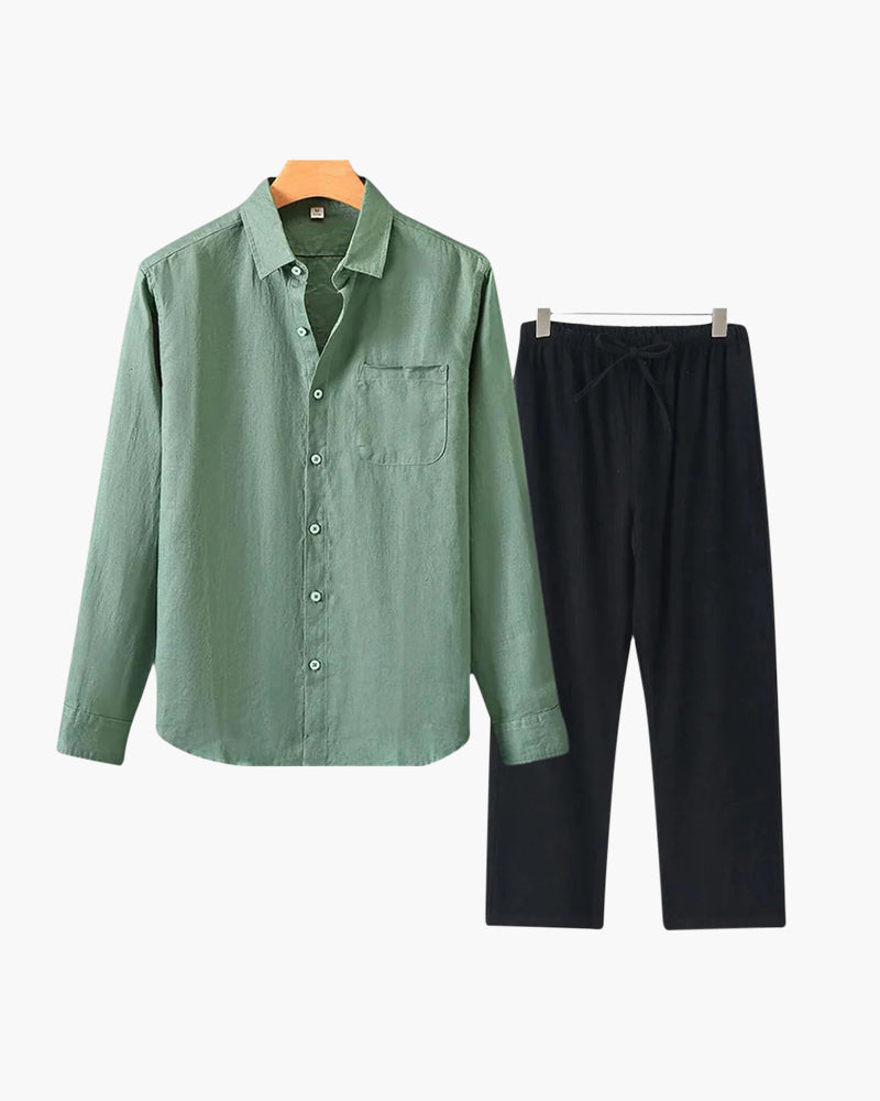 Christopher | Camisa de Manga Larga & Pantalón Conjunto de Lino para Hombre