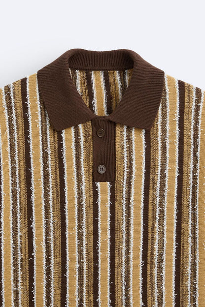 Camiseta polo de punto retro con estampado a rayas