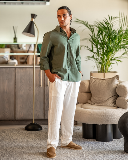 Christopher | Camisa de Manga Larga & Pantalón Conjunto de Lino para Hombre