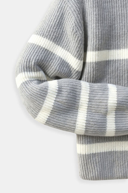 Suéter de punto a rayas con cuello de cremallera – Clásico y Cómodo