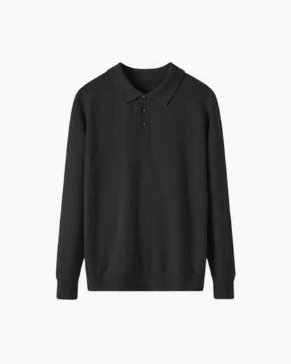 Kayden | Conjunto Todo Negro con Polo de Manga Larga, Pantalones y Mocasines de Ante