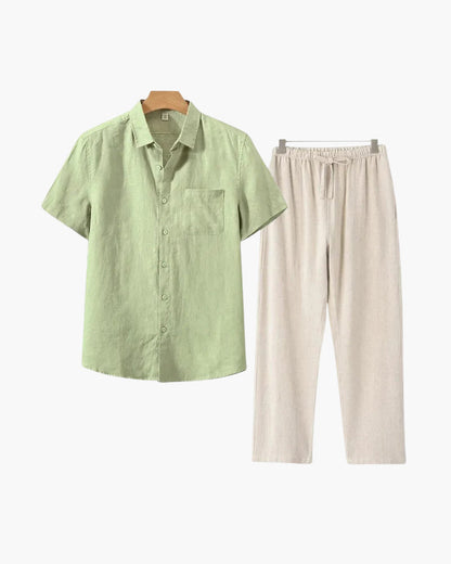 Lincoln | Conjunto de lino para hombres Old Money con camisa de manga corta y pantalones de verano