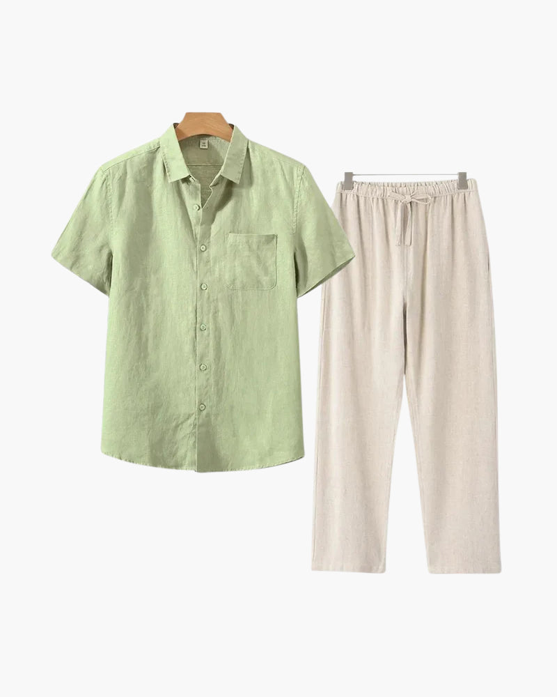 Lincoln | Conjunto de lino para hombres Old Money con camisa de manga corta y pantalones de verano