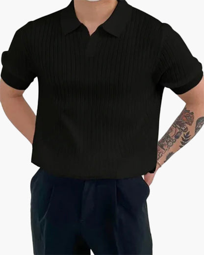 Joshua | Camiseta polo de punto acanalado con cuello en V para hombres