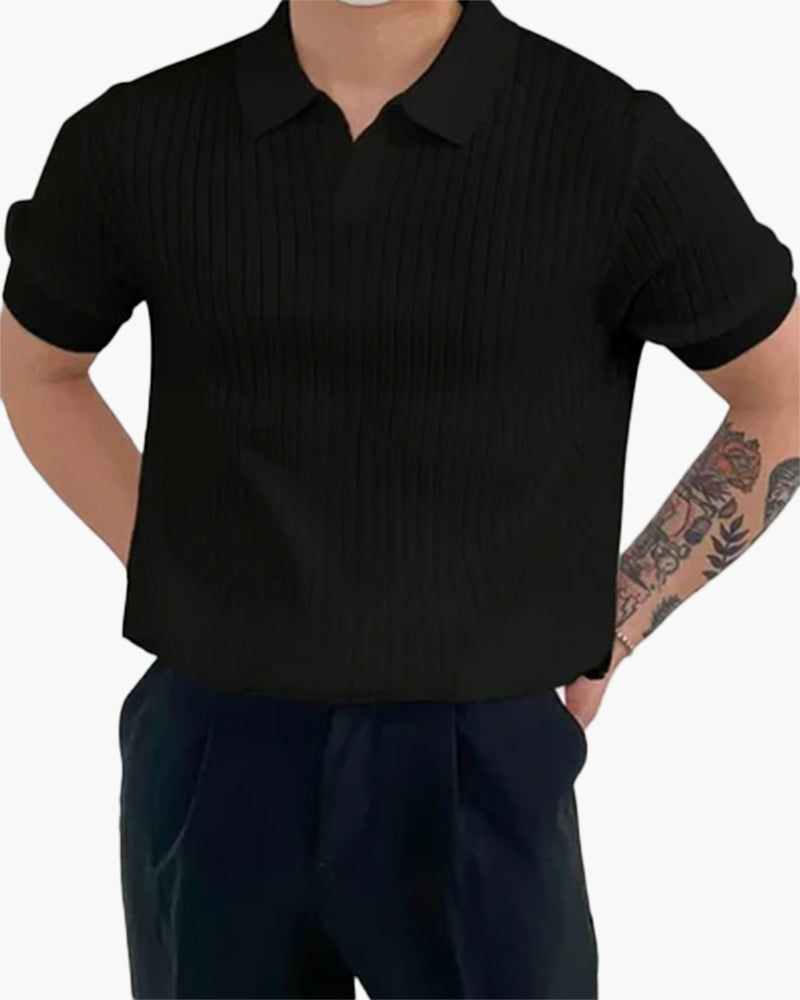 Joshua | Camiseta polo de punto acanalado con cuello en V para hombres